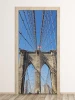 New York bridge door mural P42 - Graphic design featuring a stone arch bridge and sky background.