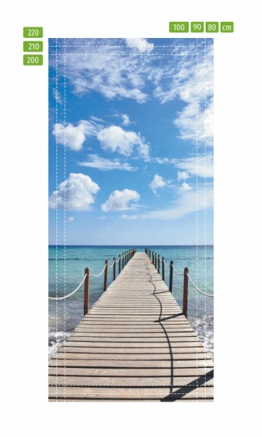 Door wallpaper pier P55 - Graphic design featuring a wooden pier leading to the sea under a blue sky.