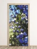 Floral door wallpaper P85 - Graphic design with blue flowers on a green background.