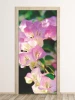 Floral door wallpaper P88 - Graphic design with pink flowers on a dark background and green leaves.
