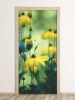 Yellow flower door mural P75 - Styled in a bright room with green walls and natural wood accents.