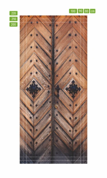Wooden door wallpaper P92 - hallway decor. Brown wooden door with a geometric pattern.