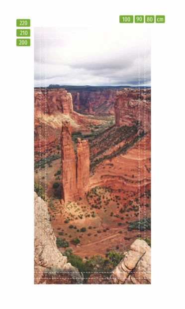 Mountain door mural P93 - Graphic design featuring mountains with red rocks and green plants.