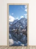 Mountain city door mural P98 - Modern interior design with light-colored walls and wooden flooring.