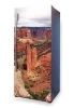 Fridge wrap sticker P93 - Graphic design featuring mountains, rocks, and valleys in shades of brown and green.
