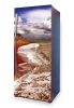 Refrigerator wrap sticker ocean P97 - Graphic design featuring a beach with waves and clouds in the sky.