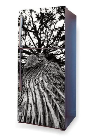Refrigerator wrap sticker tree P11 - Graphic design featuring wood texture with visible knots and branches.
