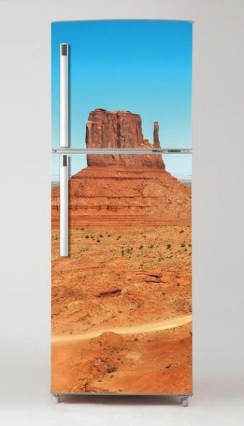 Refrigerator wrap sticker Monument Valley P66 - Graphic design featuring red rocks and a blue sky.