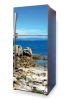 Beach rock fridge wrap sticker P71 - Kitchen decor with light-colored walls and natural elements.