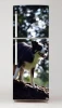 Fridge wrap sticker with a dog walk design P7 - Kitchen decor with light walls and modern neutral furniture.