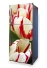 Fridge wrap sticker with tulips P9 - Graphic design featuring white tulips with red stripes.