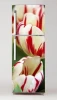 Refrigerator wrap sticker with tulip design in white and red flowers on a green background.