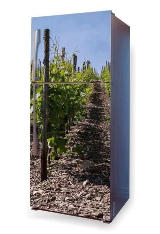 Refrigerator wrap sticker vineyard P10 - Graphic design featuring a vineyard with rows of grapevines and a path.