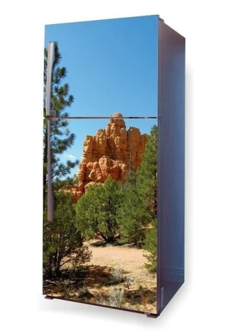 Fridge wrap sticker Red Canyon P58 - Kitchen decor with light-colored walls and natural elements.