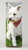 Fridge wrap sticker dog P23 - Graphic design featuring a white dog sitting on grass with a red element.