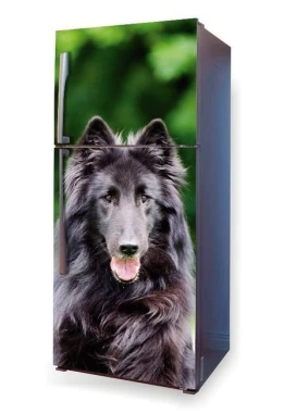 Fridge wrap sticker Groenendael dog P28 - Graphic design featuring a black long-haired dog on a background.