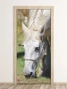 Door mural Horse P116 - Graphic design featuring a white horse grazing on grass.