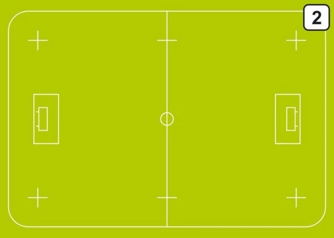 Tactical dry-erase board for unihockey 184 - Green background with white field lines and goals.