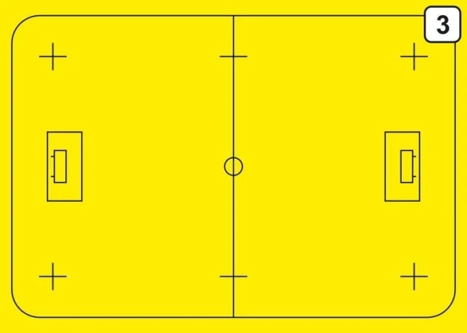 Tactical dry-erase board for unihockey 184 - Yellow background with black field lines and goals.