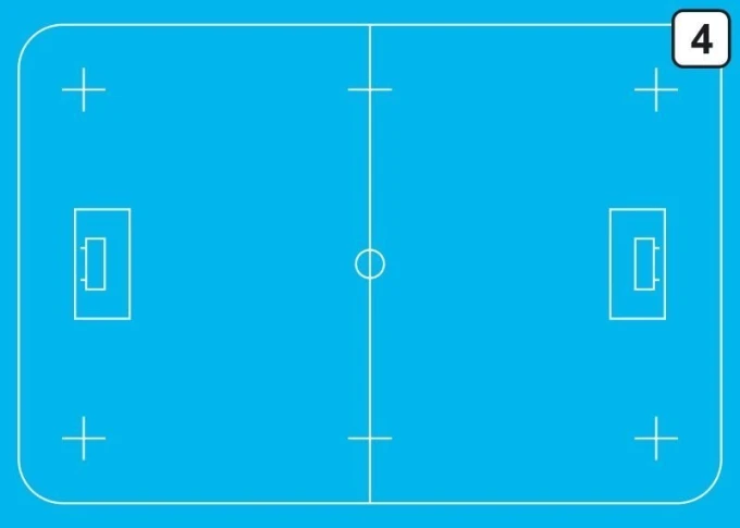 Tactical dry-erase board for unihockey 184 - Blue background with white field lines and goals.