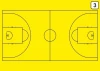 Dry-erase tactical coach board 188 for basketball - Graphic design. Yellow background with black court lines.