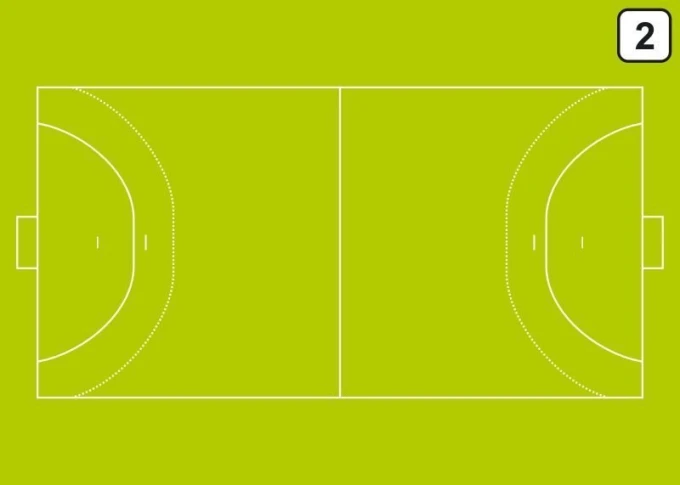 Tactical dry-erase coach\'s board 187 for handball - Simple graphic with field lines and goals.