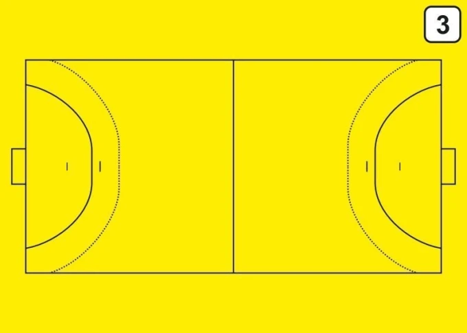 Tactical dry-erase coach\'s board for handball, featuring a yellow background with court outlines.
