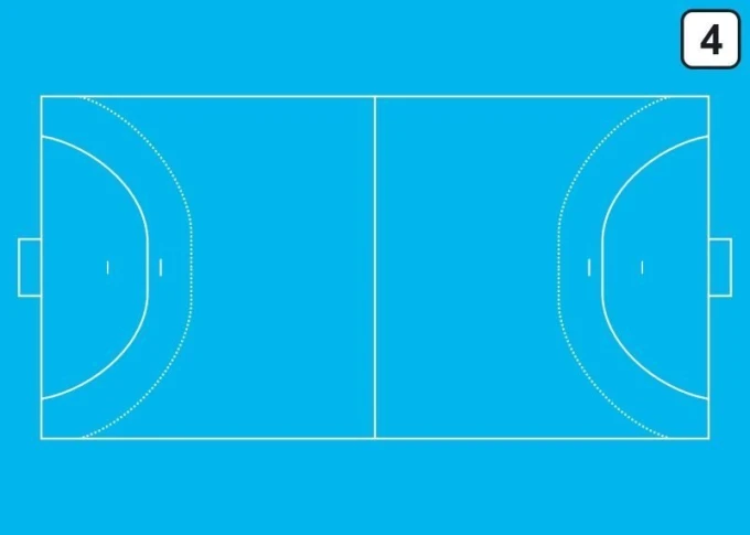 Tactical dry-erase coach\'s board 187 for handball - Blue background with white court lines.