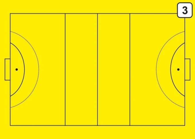 Tactical dry-erase coaching board 185 for field hockey - Graphic design with yellow background and black field lines.