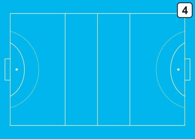 Tactical dry-erase coaching board for field hockey - Blue background with white field lines.
