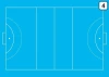 Tactical dry-erase coaching board for field hockey - Blue background with white field lines.