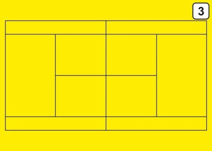Tactical dry-erase coach board 180 for tennis - Graphic design with yellow background, rectangles, and lines.