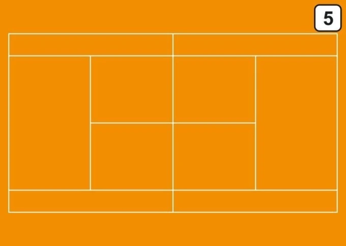 Tactical dry-erase coaching board 180 for tennis - Simple graphic design with color-coded sections.