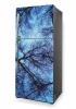 Refrigerator wrap sticker with tree branches design P474 - Features tree branches on a blue background.