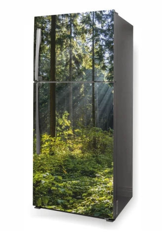 Fridge wrap sticker forest P471 - Kitchen decor with light walls and natural elements.