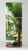 Coconut palm fridge sticker P476 - Kitchen decor with light-colored walls and natural elements.