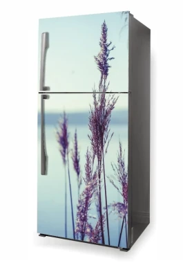 Refrigerator wrap sticker grass P483 - Graphic design featuring tall purple grasses against a sky background.