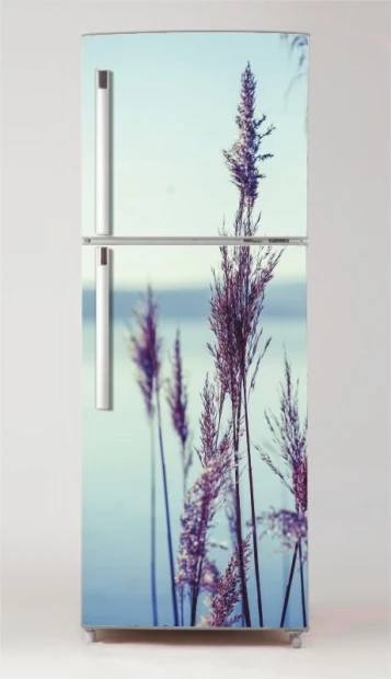 Fridge wrap sticker grass P483 - Graphic design featuring purple grass against a water background.