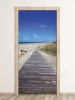 Beach walkway door mural P472 - Modern interior design with light-colored walls and wooden flooring.
