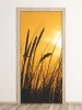 Grass door wallpaper P493 - Graphic design with dark grass silhouettes against an orange sky.