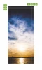 Sunset door mural P492 - Graphic design featuring a sunset over water with clouds and blue tones.
