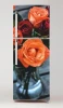 Refrigerator wrap sticker with a bouquet of orange and red roses in a vase.