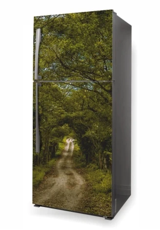 Fridge wrap sticker P489 - Kitchen decor with light-colored walls and wooden accents.