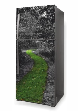 Fridge wrap sticker forest path P488 - Graphic design featuring a path in the woods with green grass.