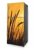 Refrigerator wrap sticker P493 - Graphic design featuring dark grass against an orange sky.