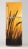 Refrigerator wrap sticker P493 - Graphic design featuring dark grass silhouettes on an orange background.
