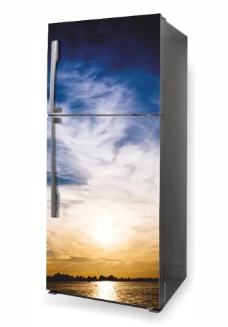 Fridge wrap sticker sunset over the sea P492 - Graphic design featuring a sunset over water.