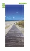 Beach walkway door mural P472 - Graphic design featuring a wooden path leading through the beach under the sky.