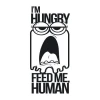 Sticker 03X 01 I am hungry feed me human 1911 - Graphic design featuring a face with big eyes and an open mouth.