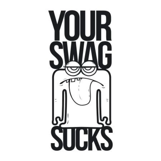 Sticker 03X 01 your swag sucks 1913 - Graphic design with a character featuring big eyes and a sticking out tongue.